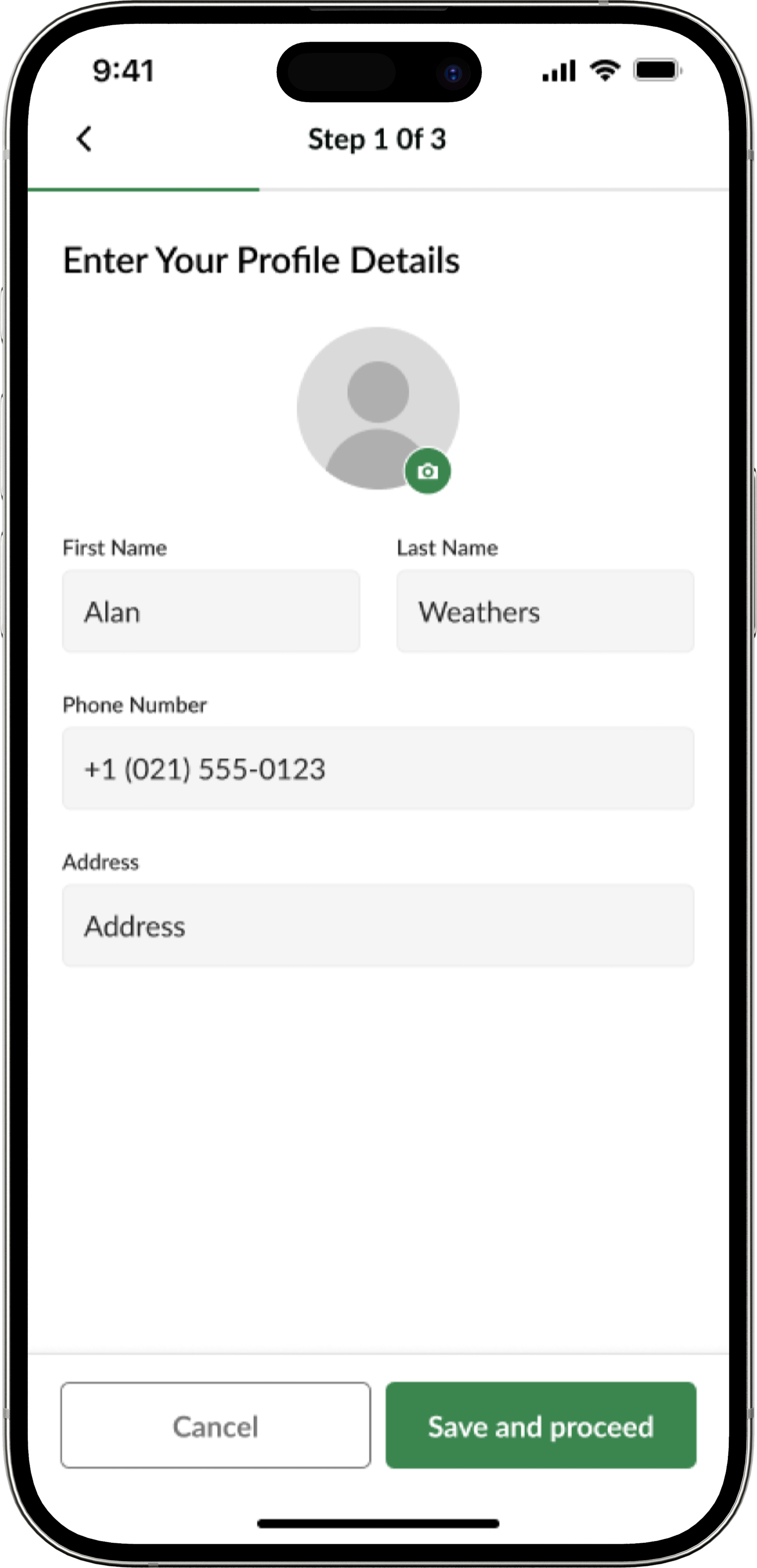 Driver entering personal profile details during onboarding.