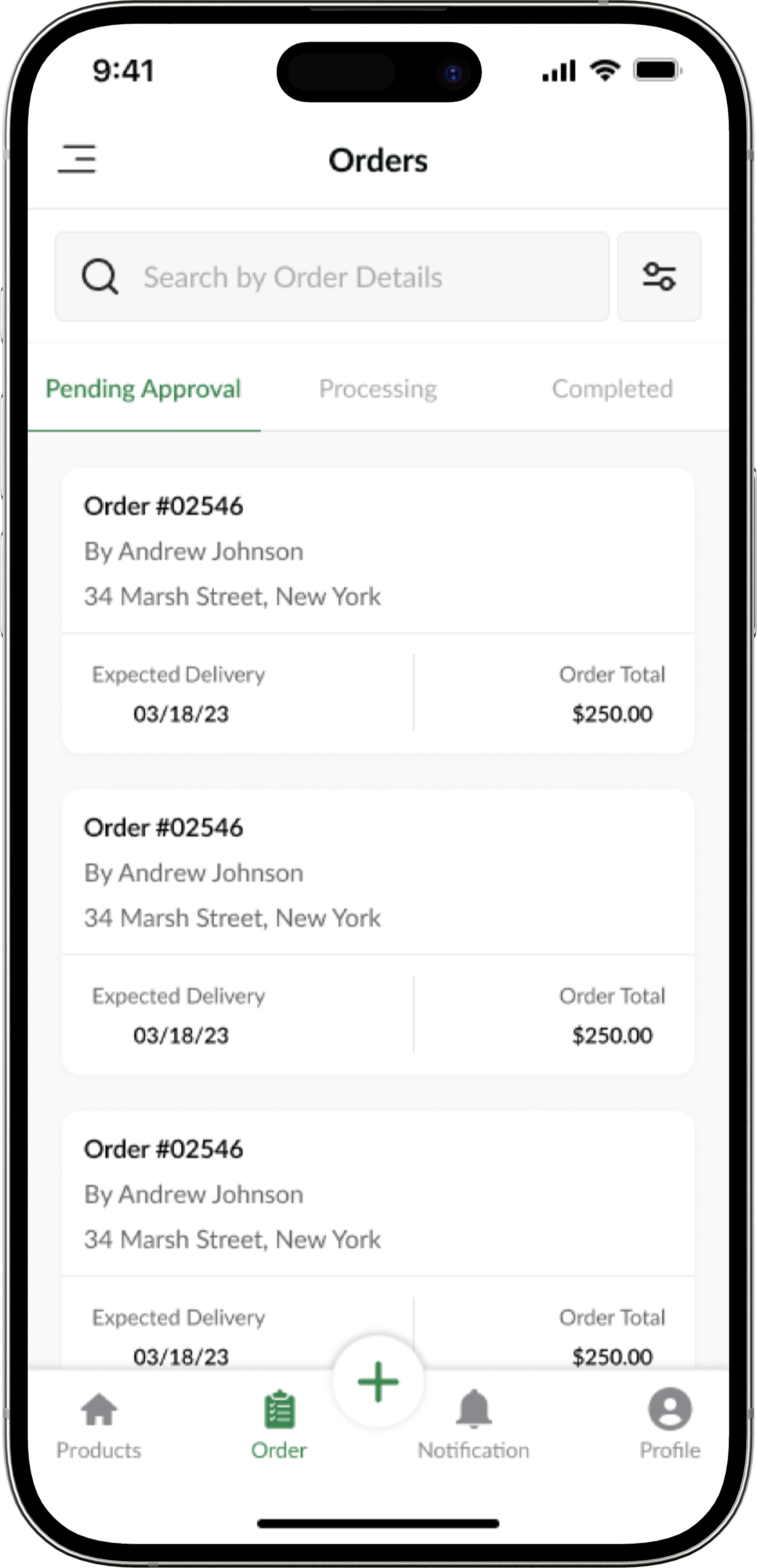 Orders queue showing incoming customer requests awaiting fulfilment.