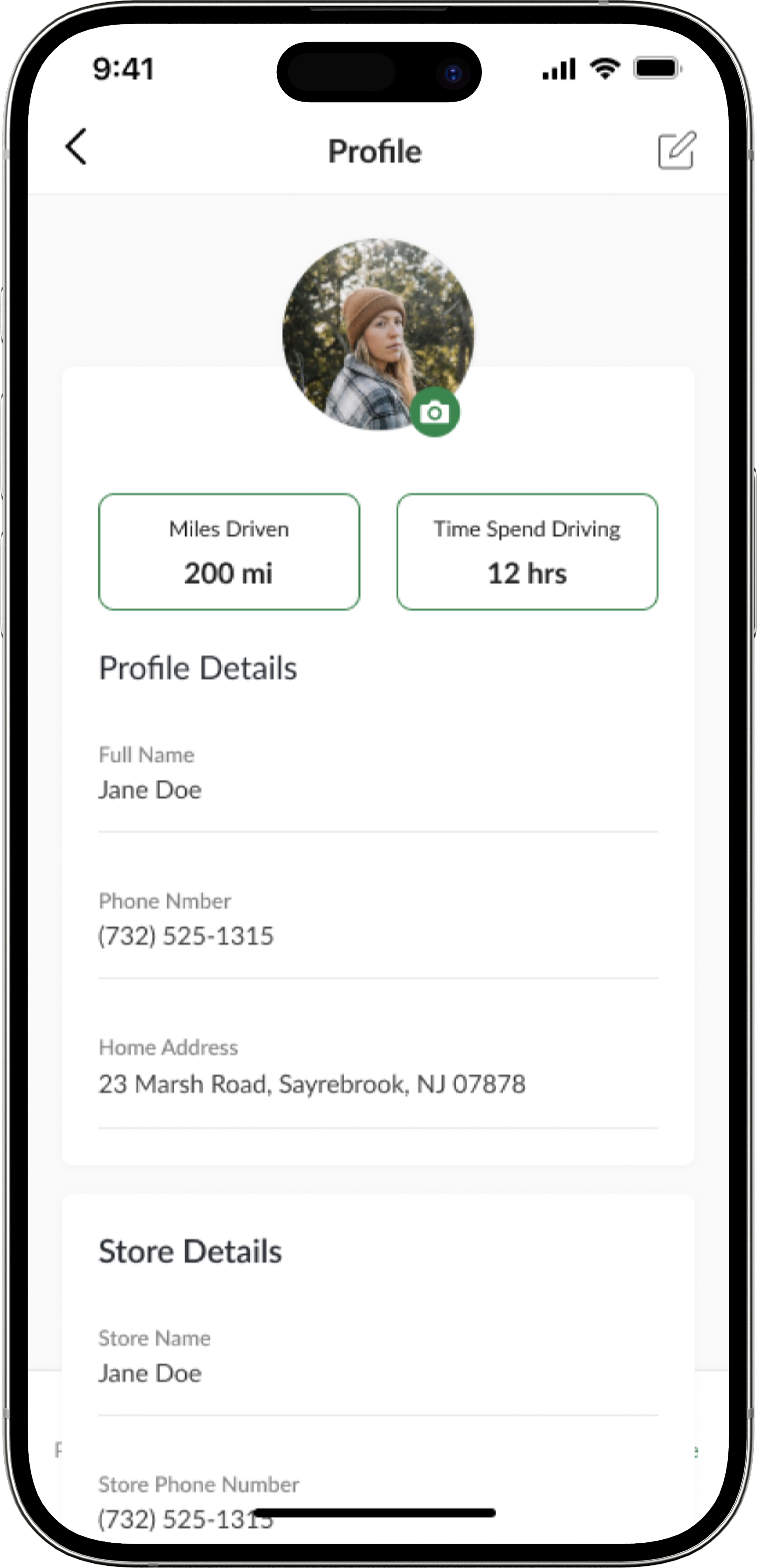 Store owner profile with business information and account settings.