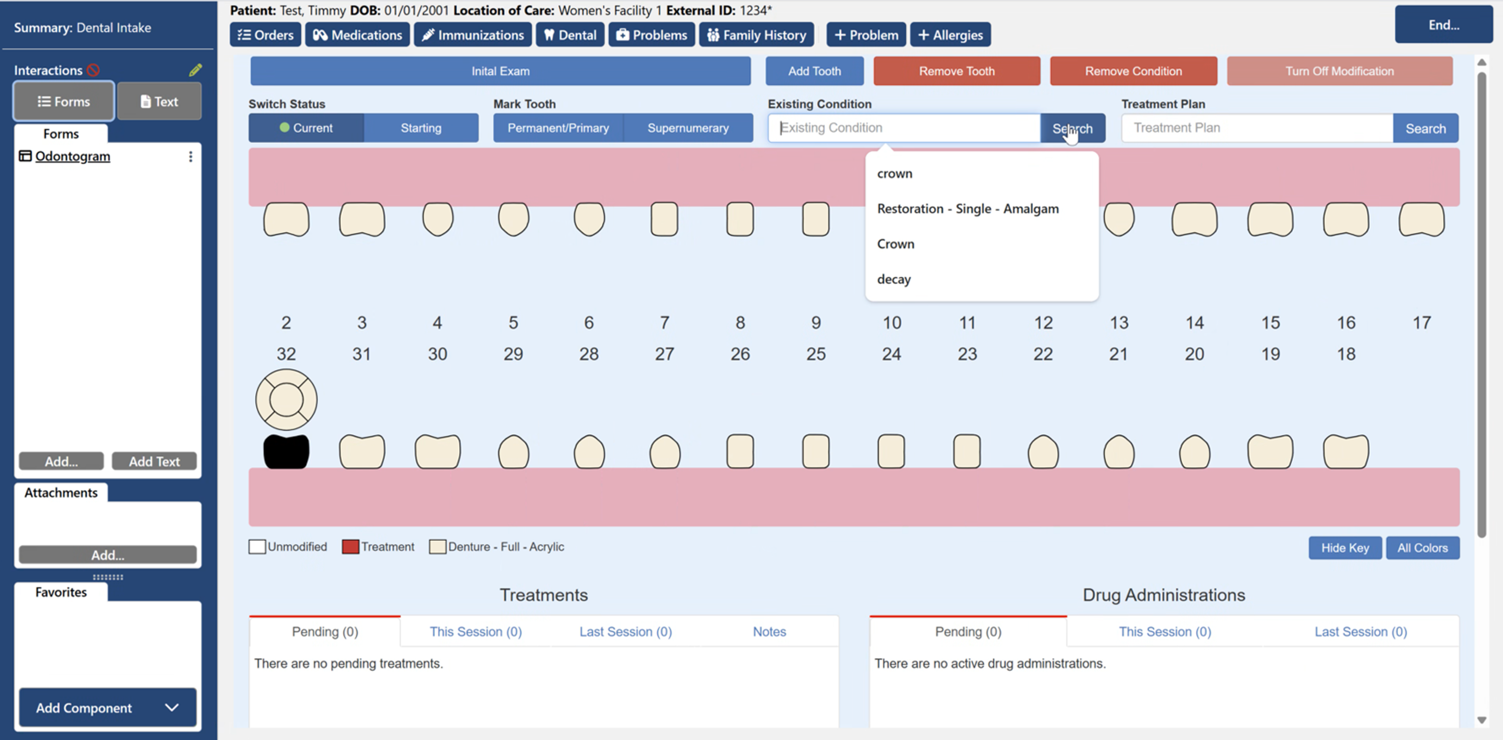 The previous dental software, unable to support proper odontogram drawings, notes on individual teeth, or periodontogram charting.