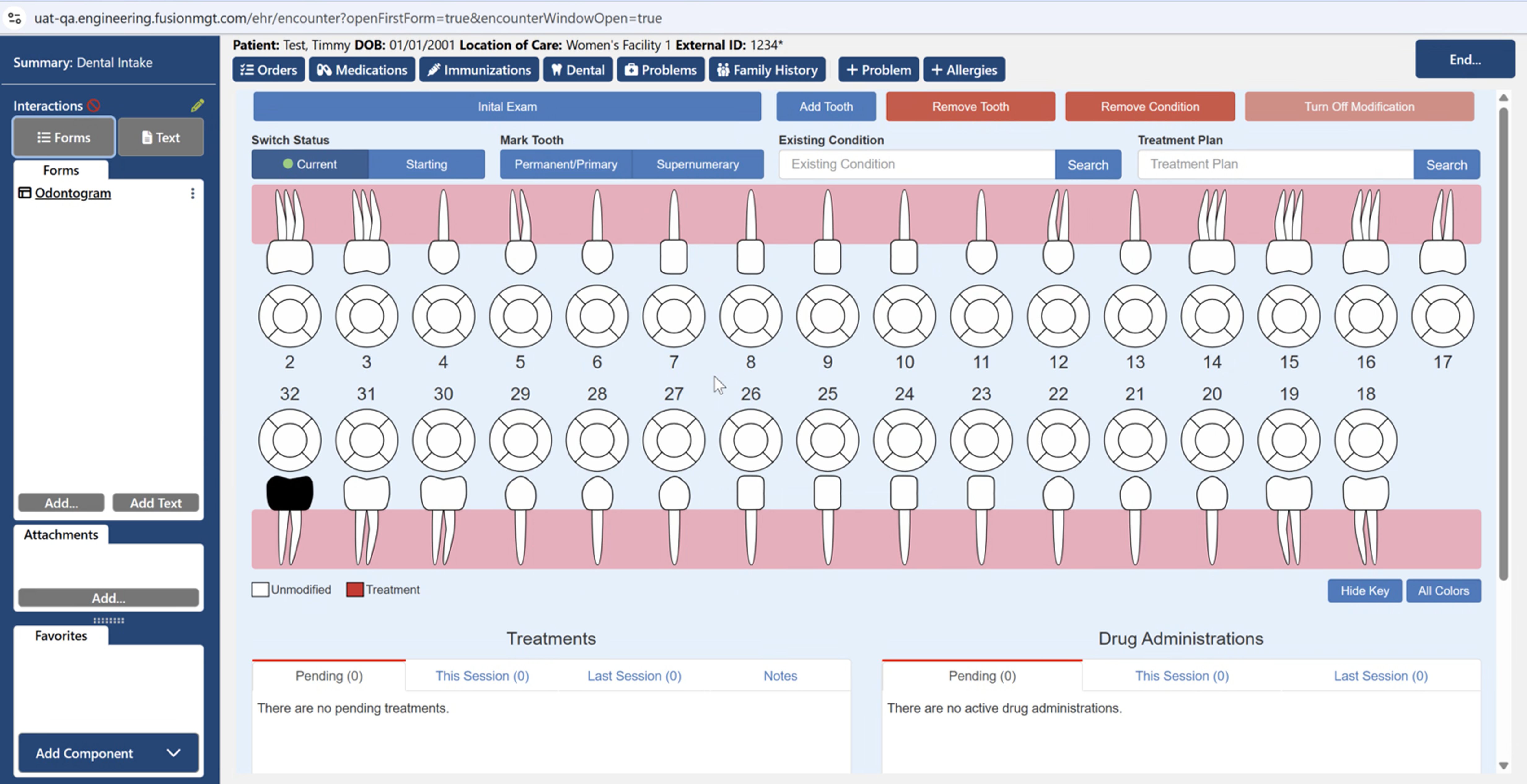 Another view of the previous dental software showing how little treatment and condition detail it could capture.