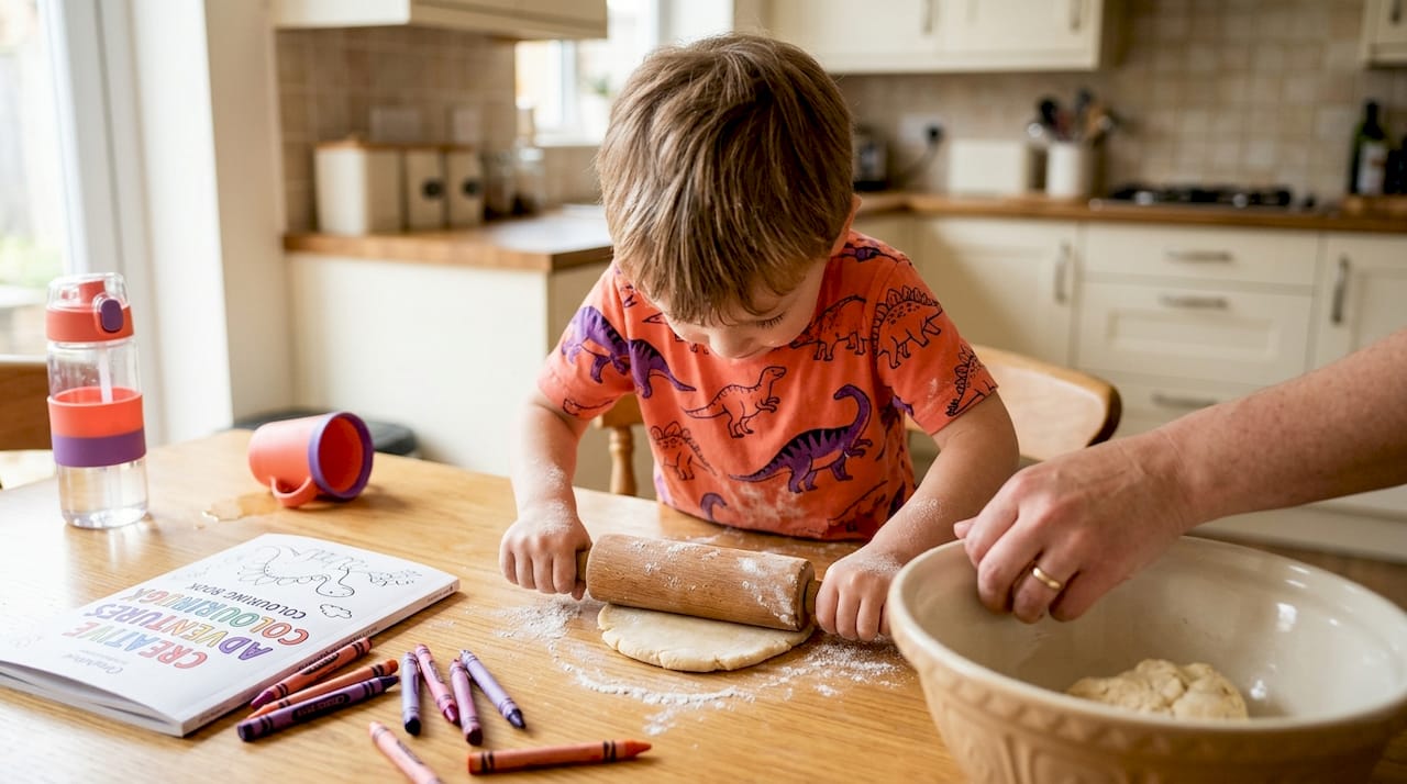 Child doing sensory activity at kitchen table