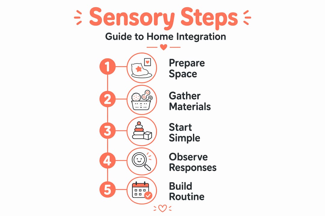 Infographic visualizing steps for sensory integration at home