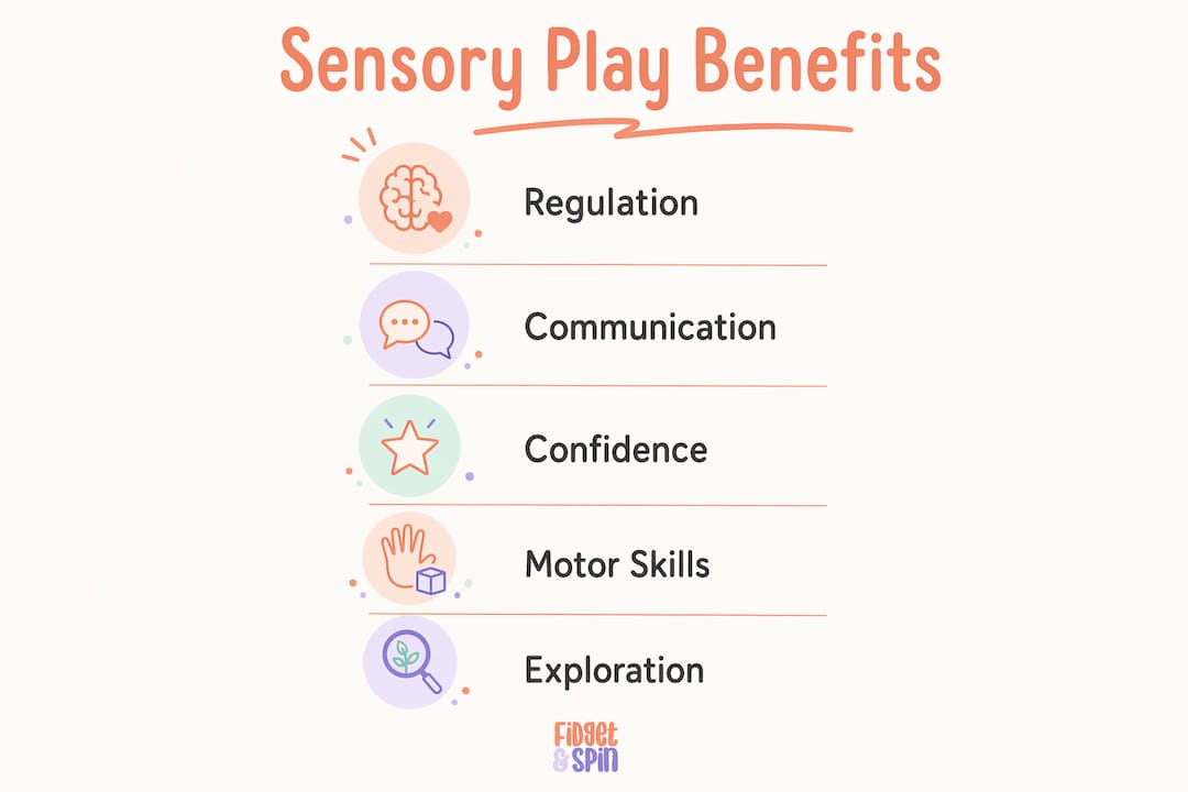 Infographic showing sensory play benefits flow