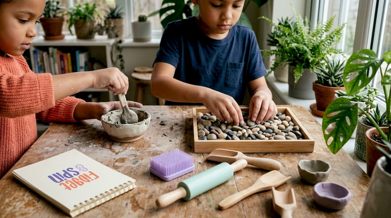 Children’s hands playing with clay and sand materials