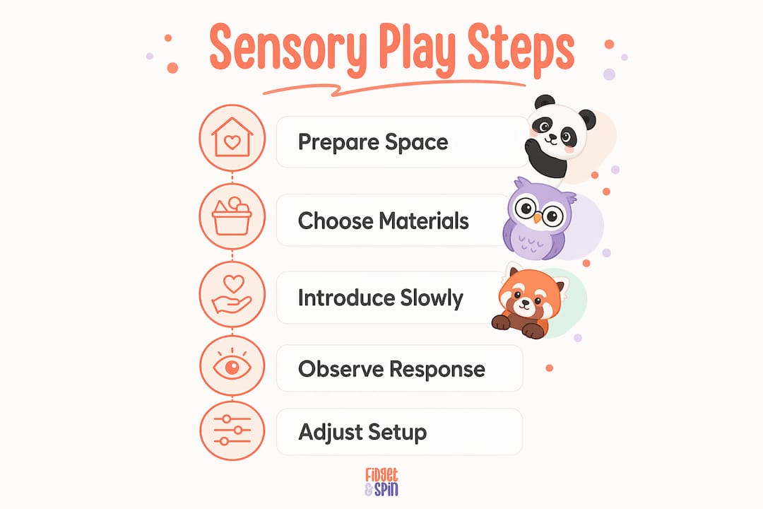 Infographic showing step-by-step sensory play guide