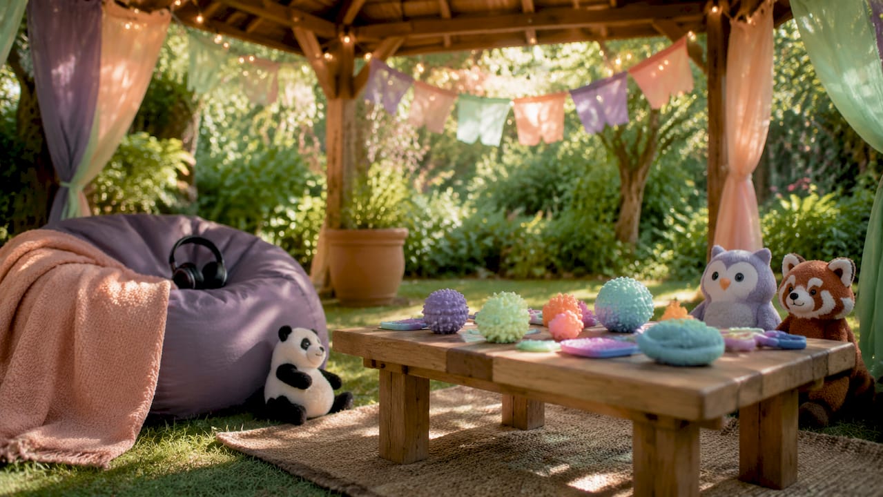 Sensory-friendly birthday party chill-out zone setup