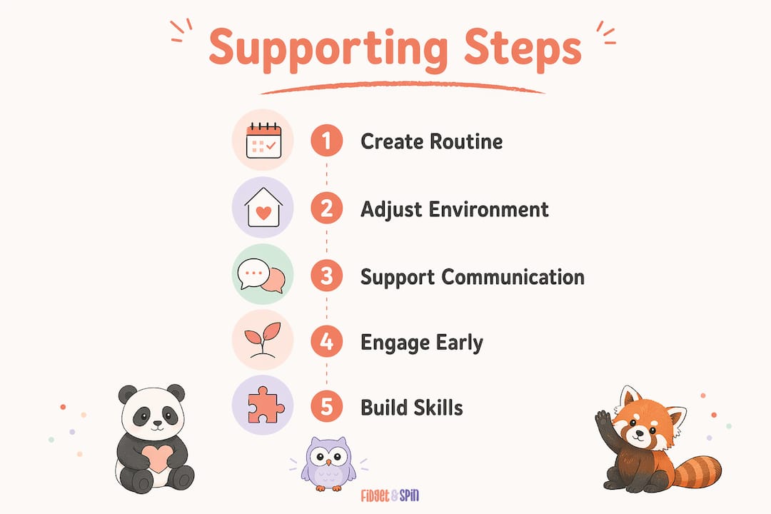 Step-by-step infographic on supporting autistic toddlers