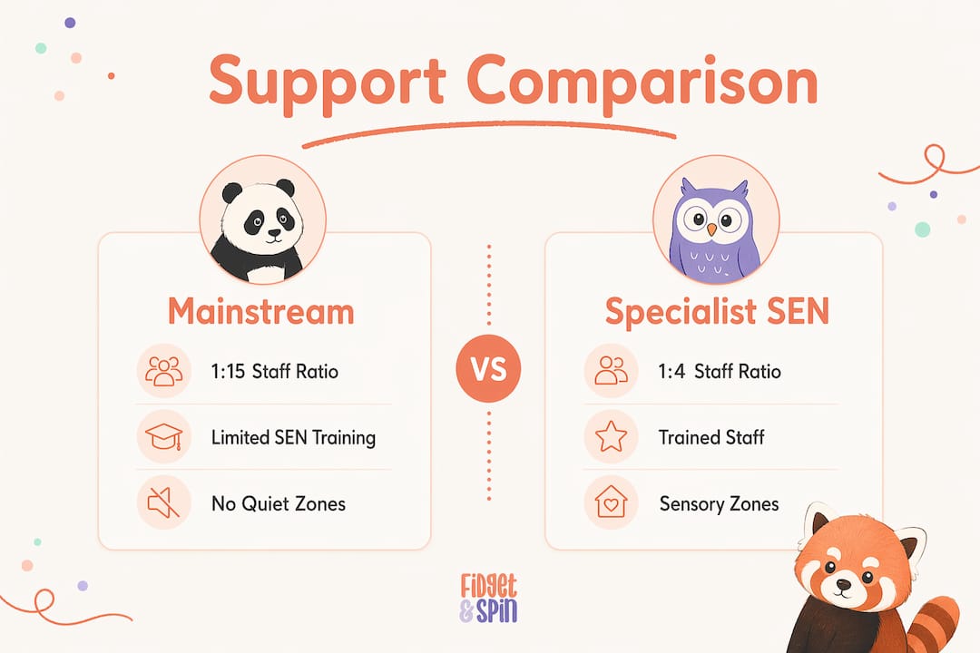 Infographic comparing mainstream and specialist SEN playgroup support