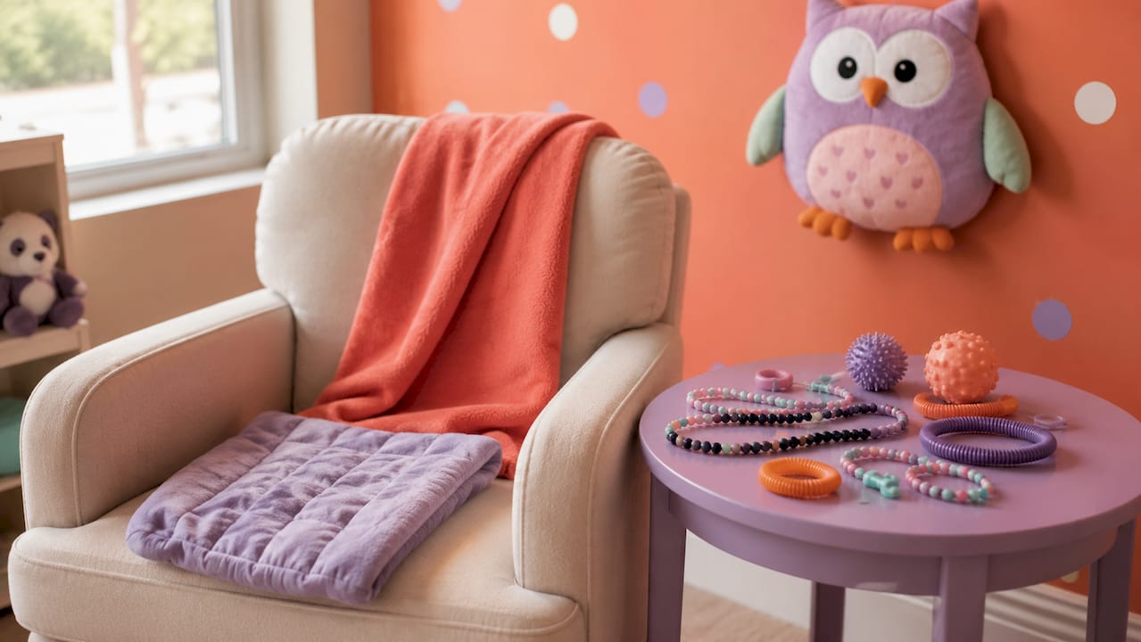Sensory calm zone with fidget toys and soft seating