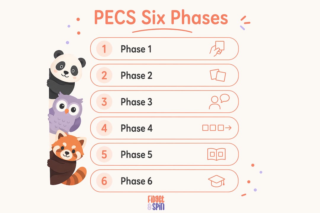 Infographic showing the six phases of PECS communication