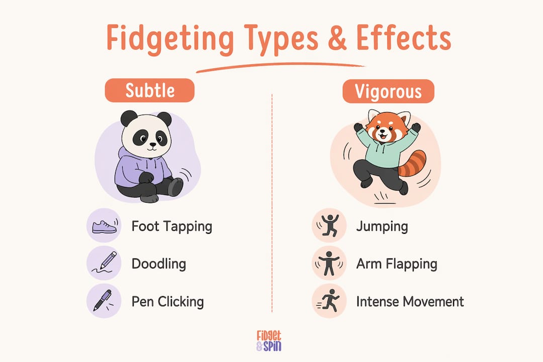 Infographic comparing subtle and vigorous fidgeting types