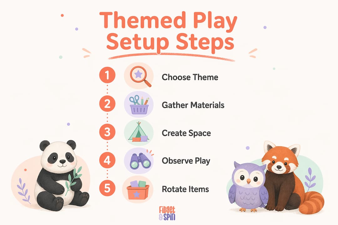 Infographic illustrating themed play setup steps