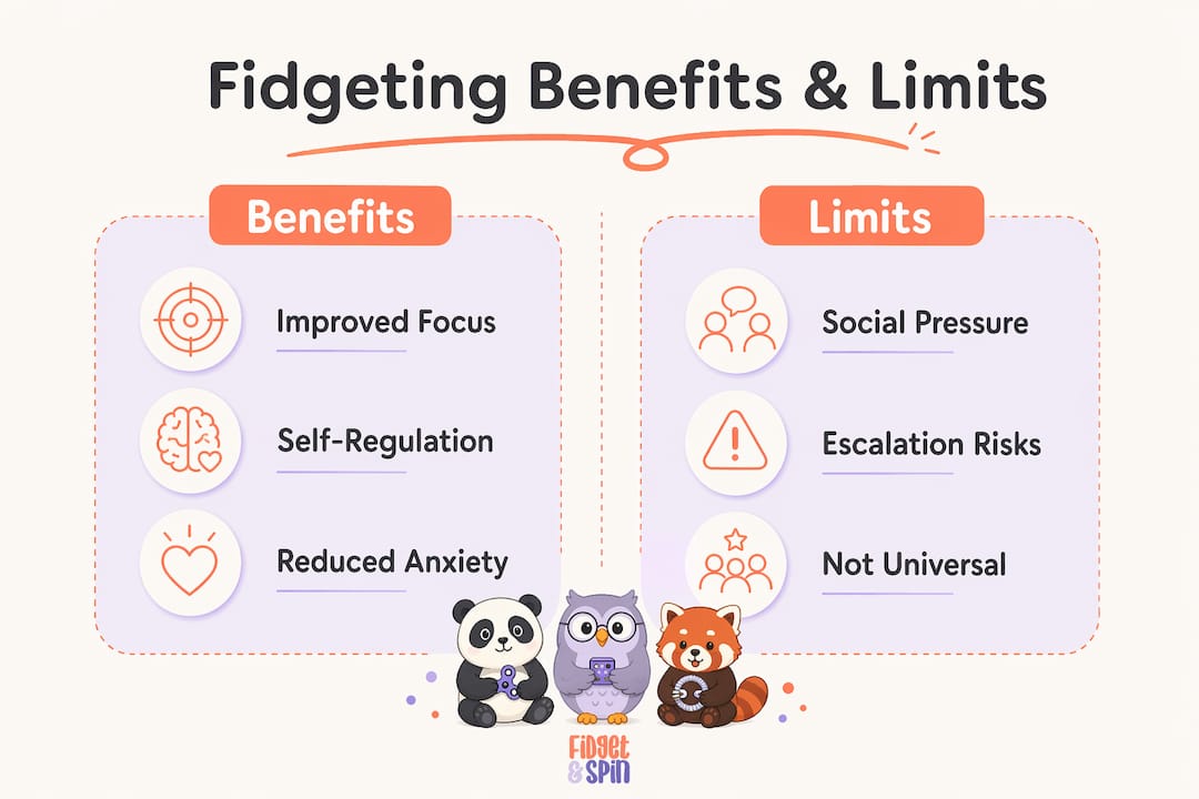Infographic comparing benefits and limits of fidgeting