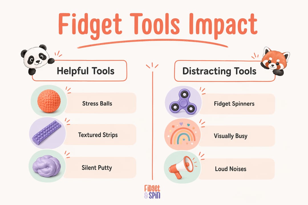 Infographic comparing helpful vs distracting fidget tools