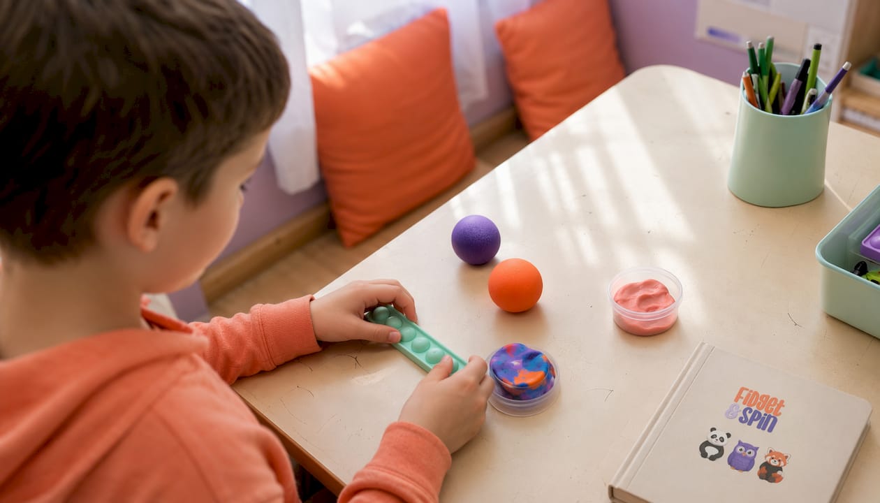 Hands exploring quiet sensory fidget tools