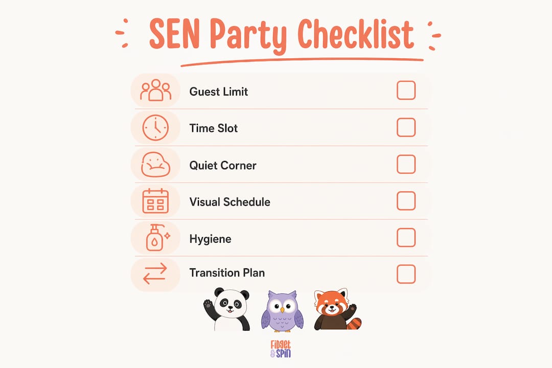 Infographic outlining SEN-friendly party checklist steps