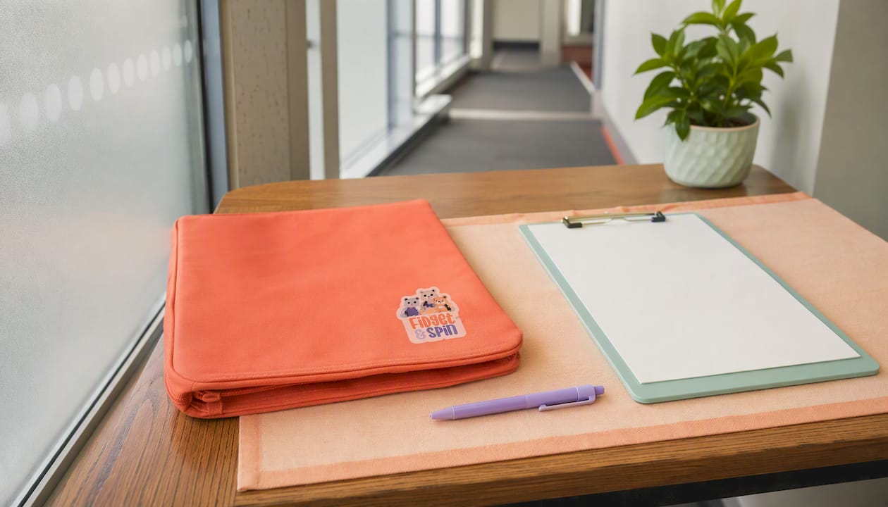 Coral daily folder on table at school reception
