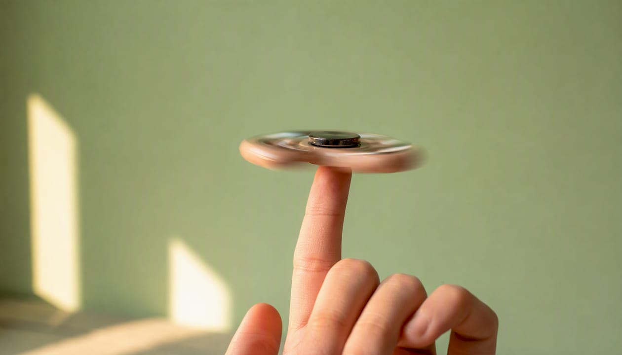 Fidget spinner balanced on finger in spin