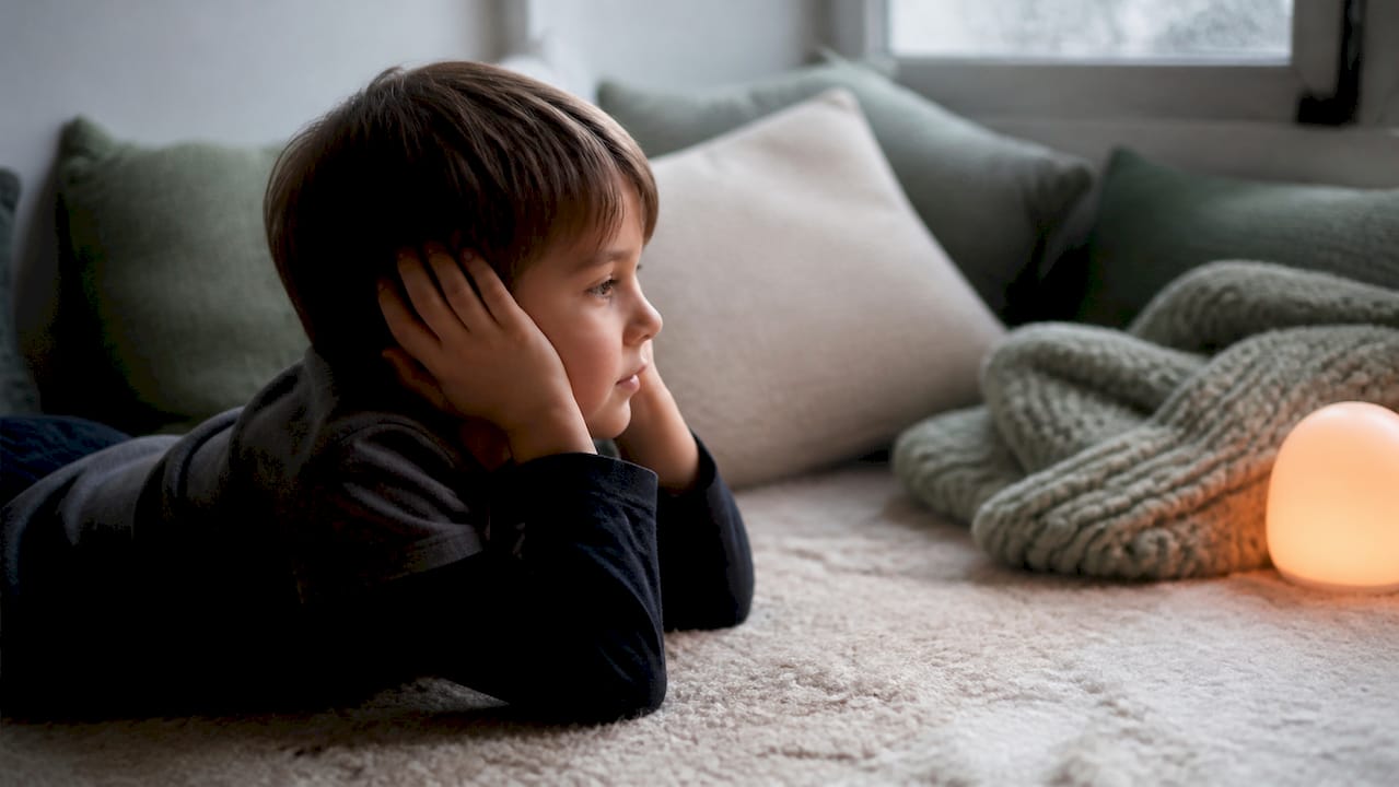 Child self-regulating in calming sensory zone