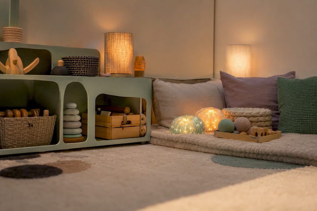 Low-level lamps lighting sensory playroom