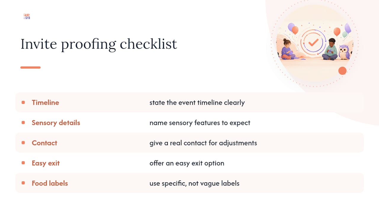 Diagram of five invite checklist items