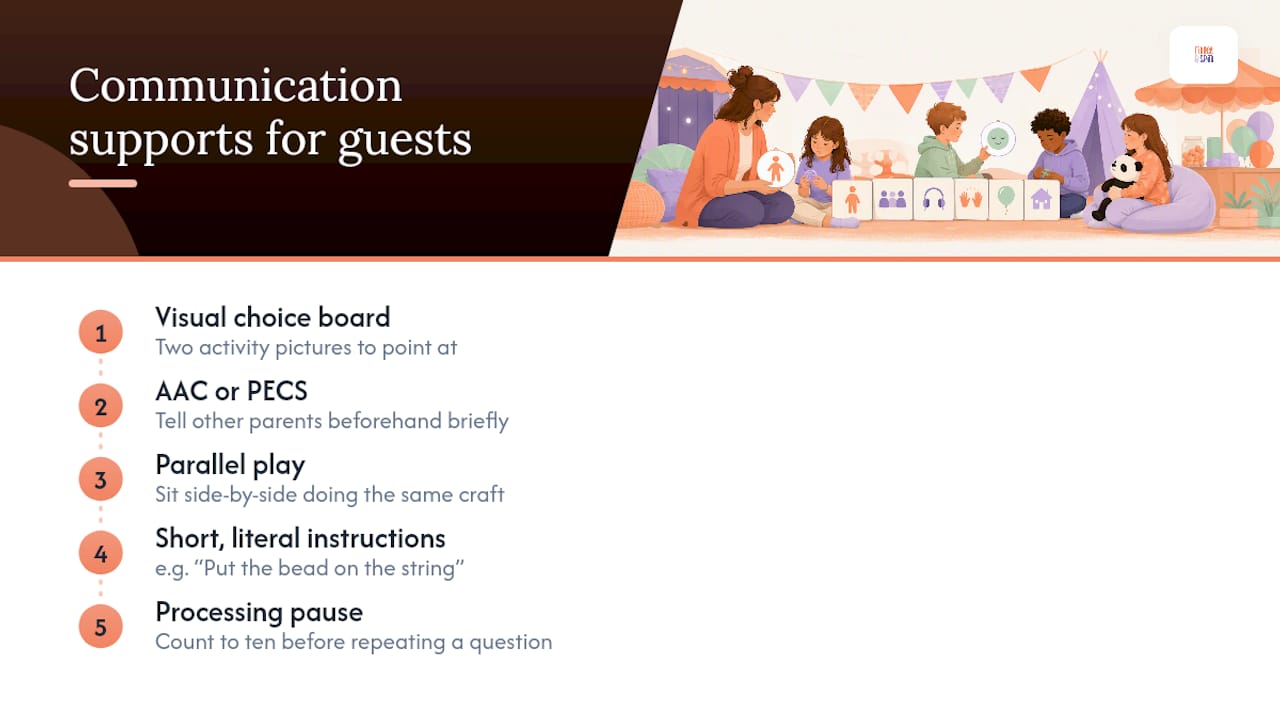 Five communication supports for party guests