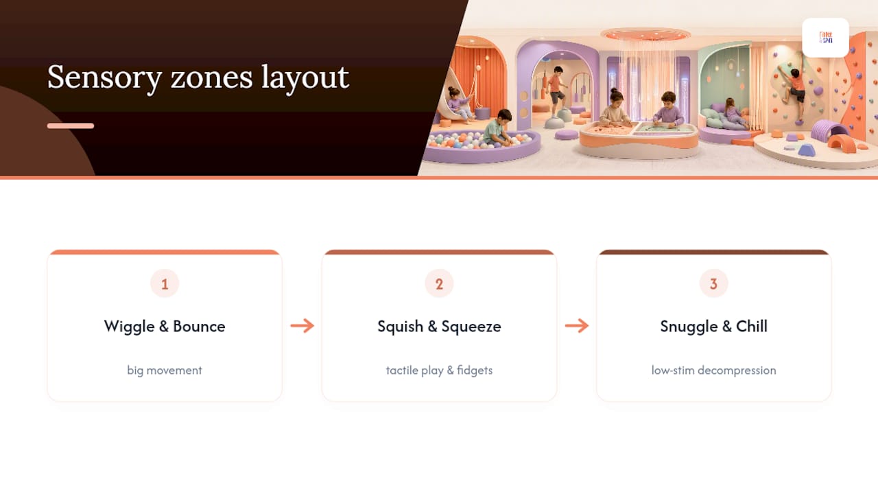 Three connected sensory play zones