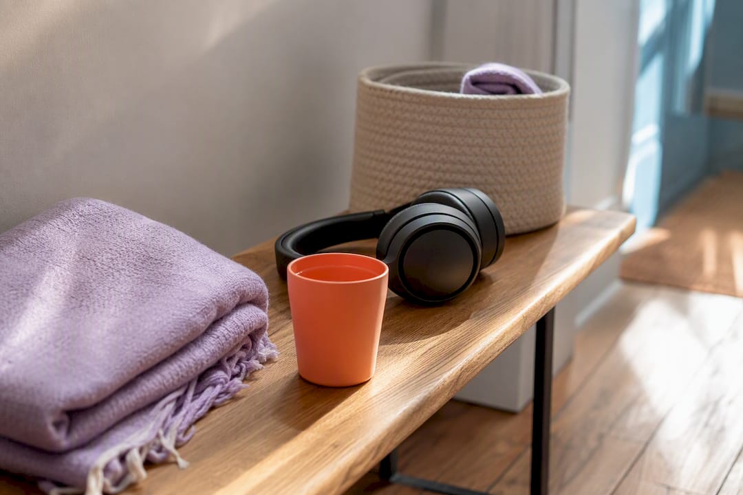 Calm landing kit beside an entryway
