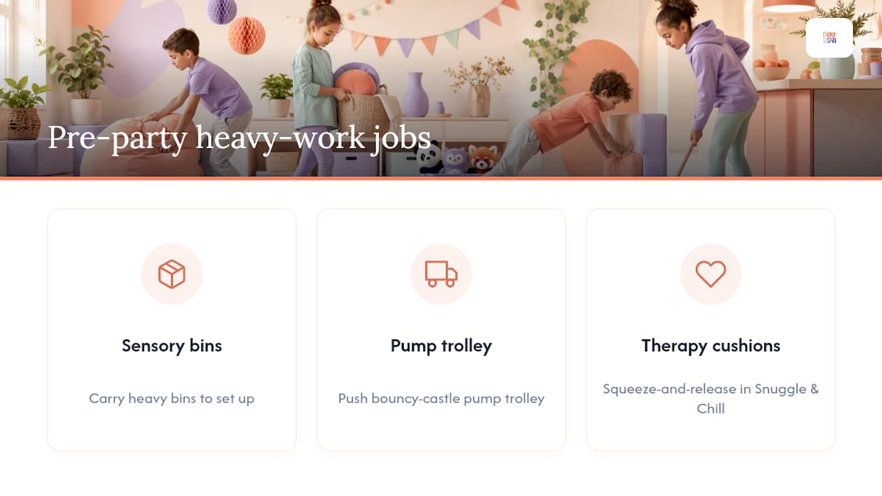 Three purposeful heavy-work jobs before parties