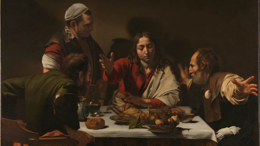 A painting of a group of people at a tableDescription automatically generated