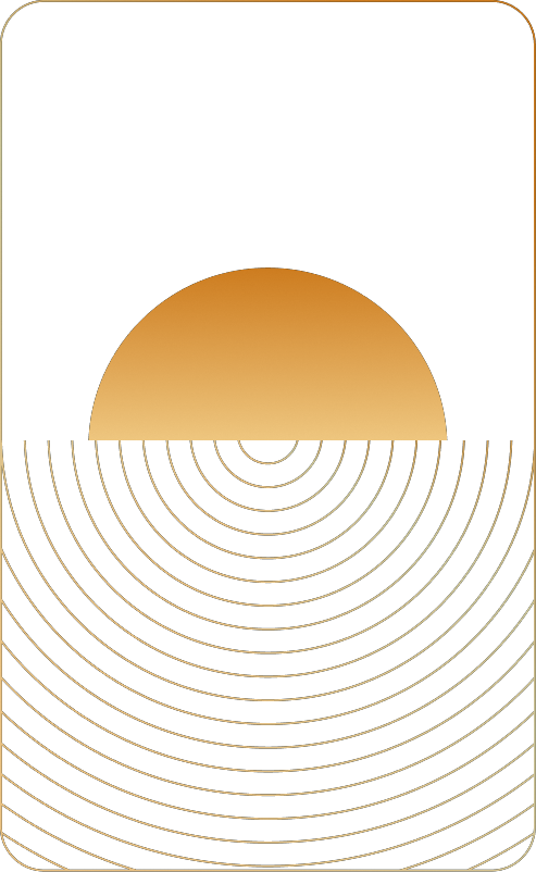 Line illustration: a rising sun over concentric arcs