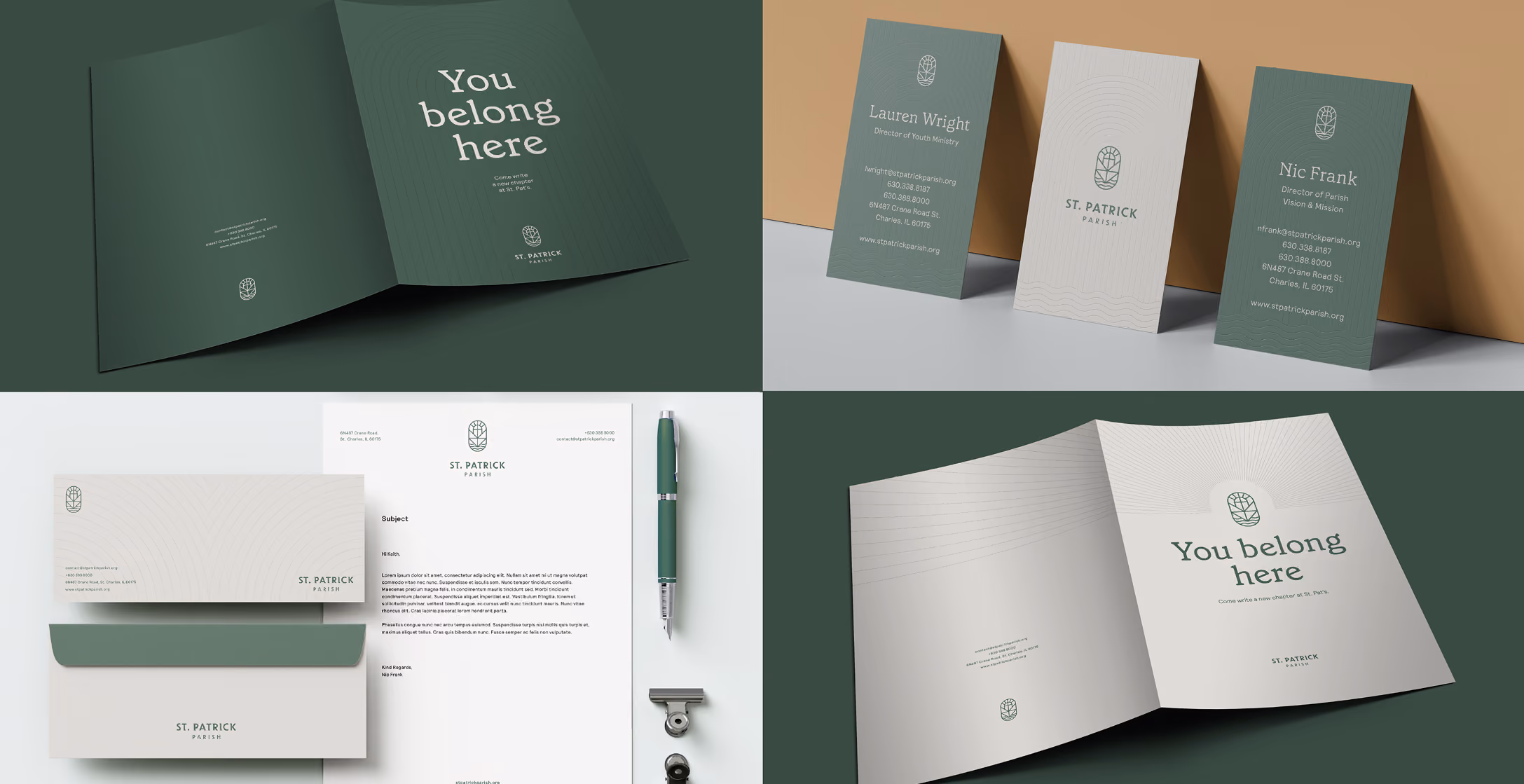 Brand identity work laid out on a table