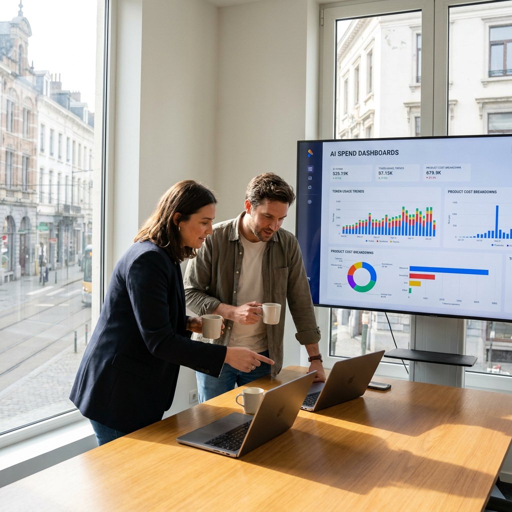 FinOps for AI dashboard showing model, token and infrastructure spend across products and teams.