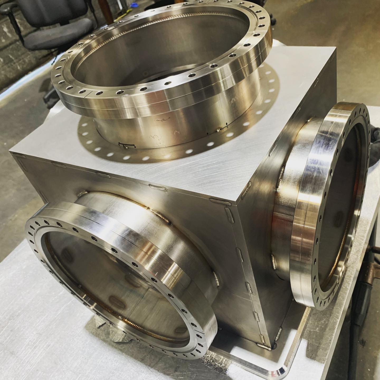 Large machined component under CMM inspection at IMT Precision