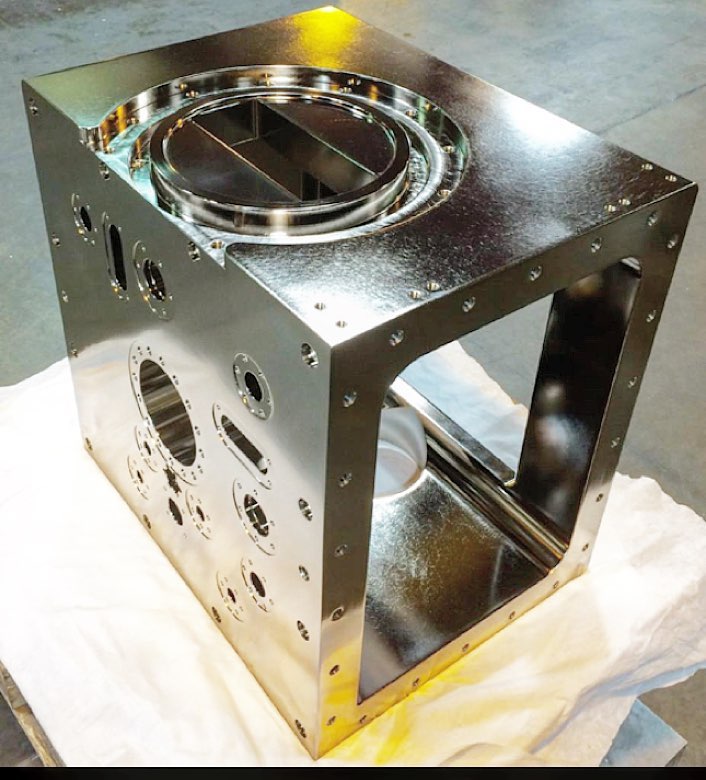 Precision-machined vacuum chamber body on CNC vertical mill