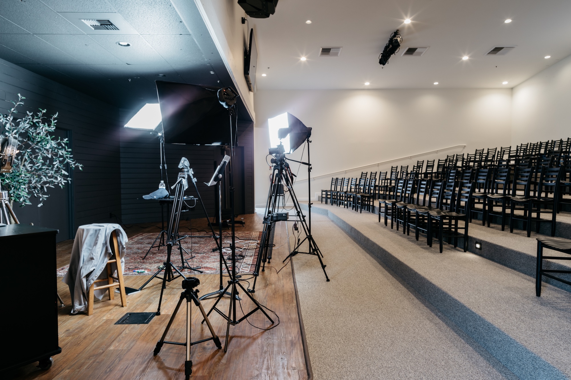 The theater at The Oaks, set for a presentation