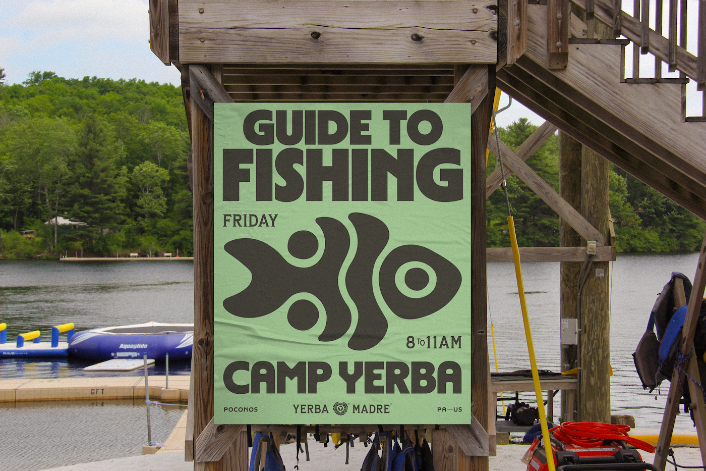 Custom Camp Yerba branding at The Acres