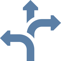 Flexibility.  Three blue arrows indicating different directions: left, up, and right with a curved path.