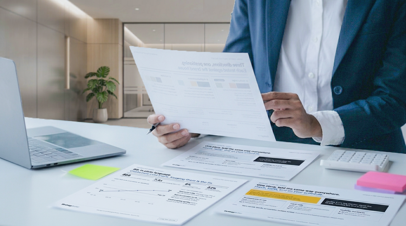 Business owner reviewing a financial report at a desk