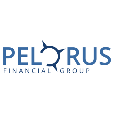 Pelorus Financial Group logo featuring blue and deep blue colors. The "O" in the word "Pelorus" evokes the imagery of the compass-like marine navigation instrument which gives the company its namesake.