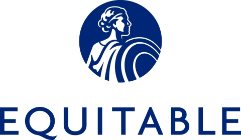 Equitable logo featuring dark blue typography and a logo mark depicting the Greek goddess Athena holding a shield.