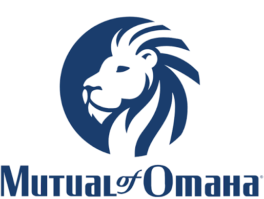 Mutual of Omaha logo. The logo is blue and features the head of a lion.