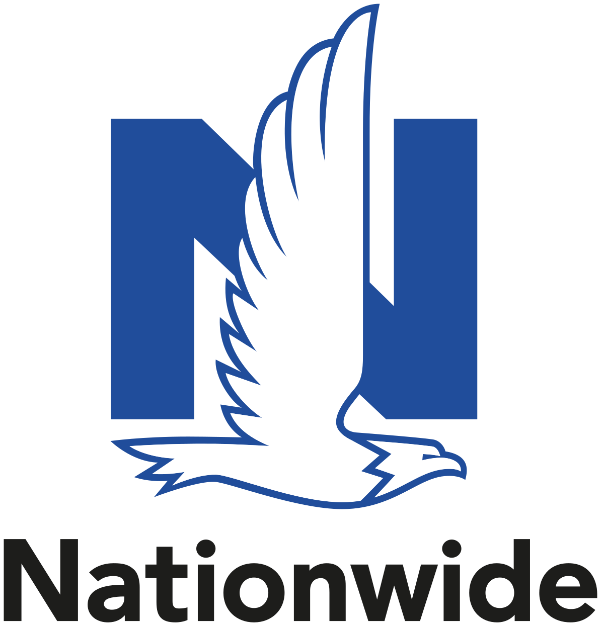 Nationwide logo featuring a blue capital "N" with a soaring eagle inside of the letter.