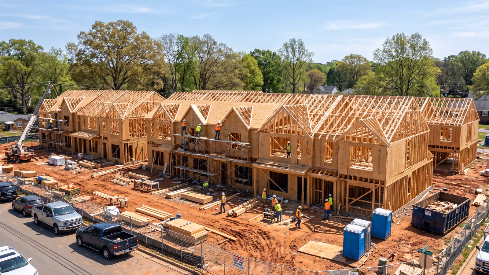 Townhome construction site managed by McKinley Douglas in the Charlotte region