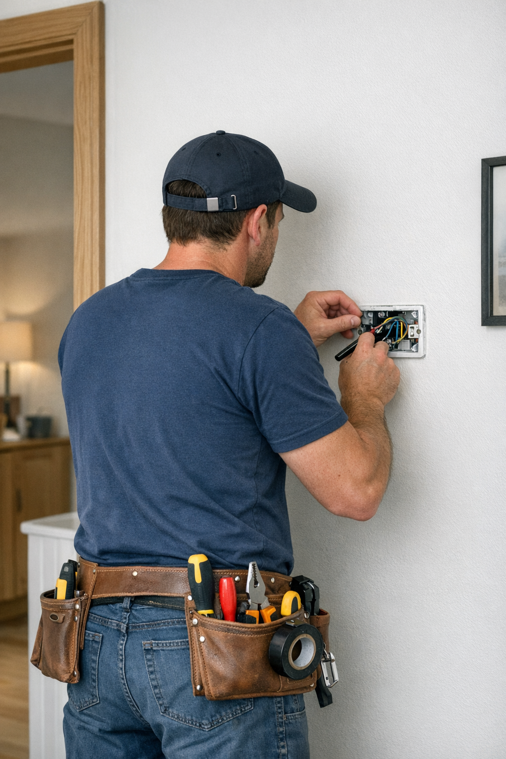image of a electrician working on a light switch