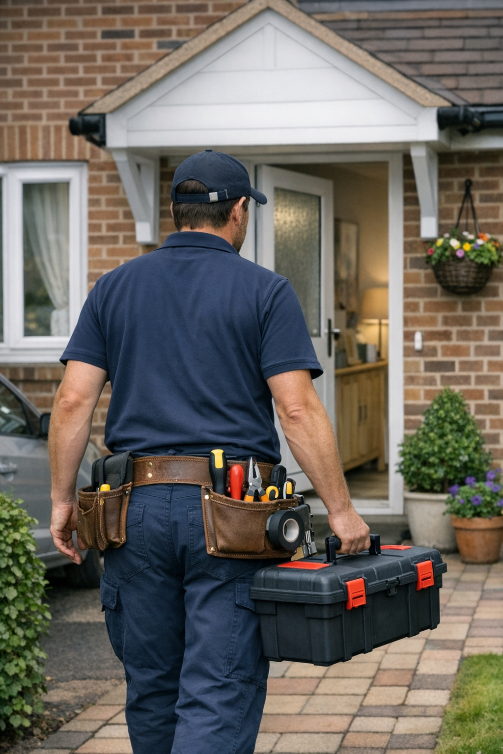 image of an worker going inside a house 