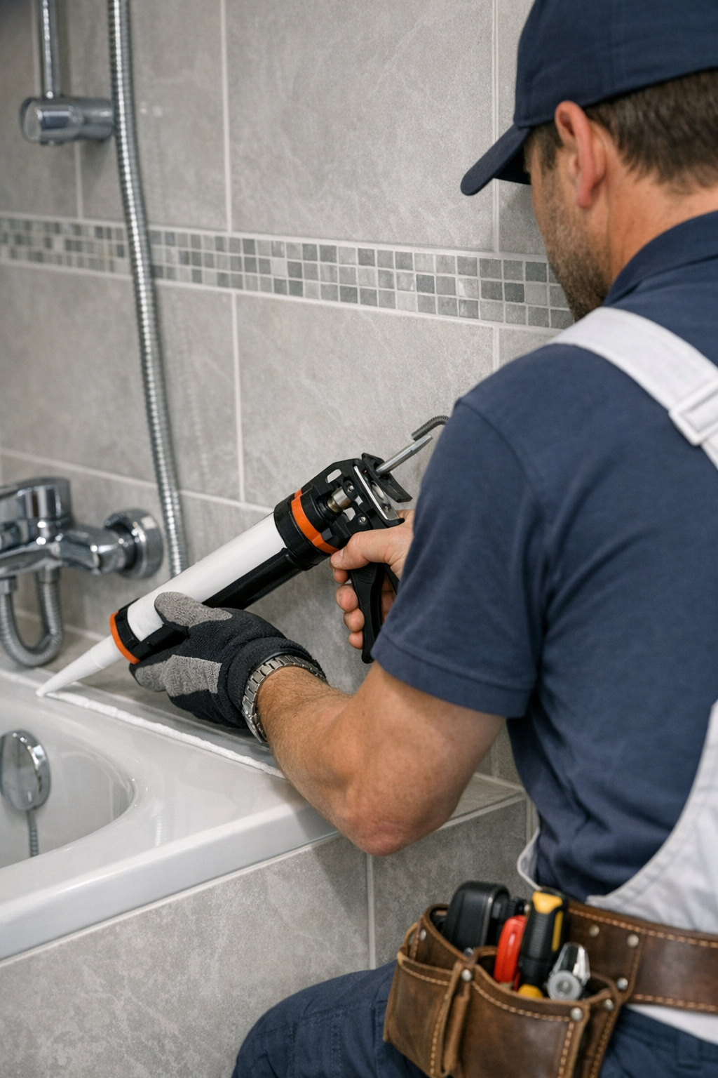 image of a handyman applying caulk 