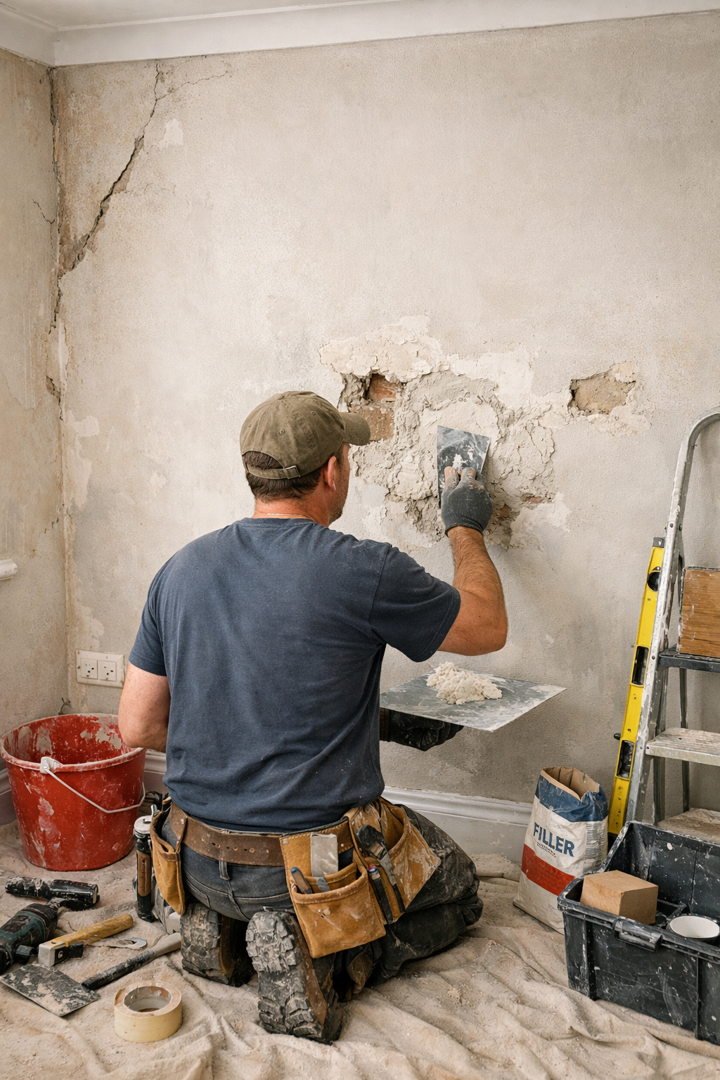 image of a worker applying filler 