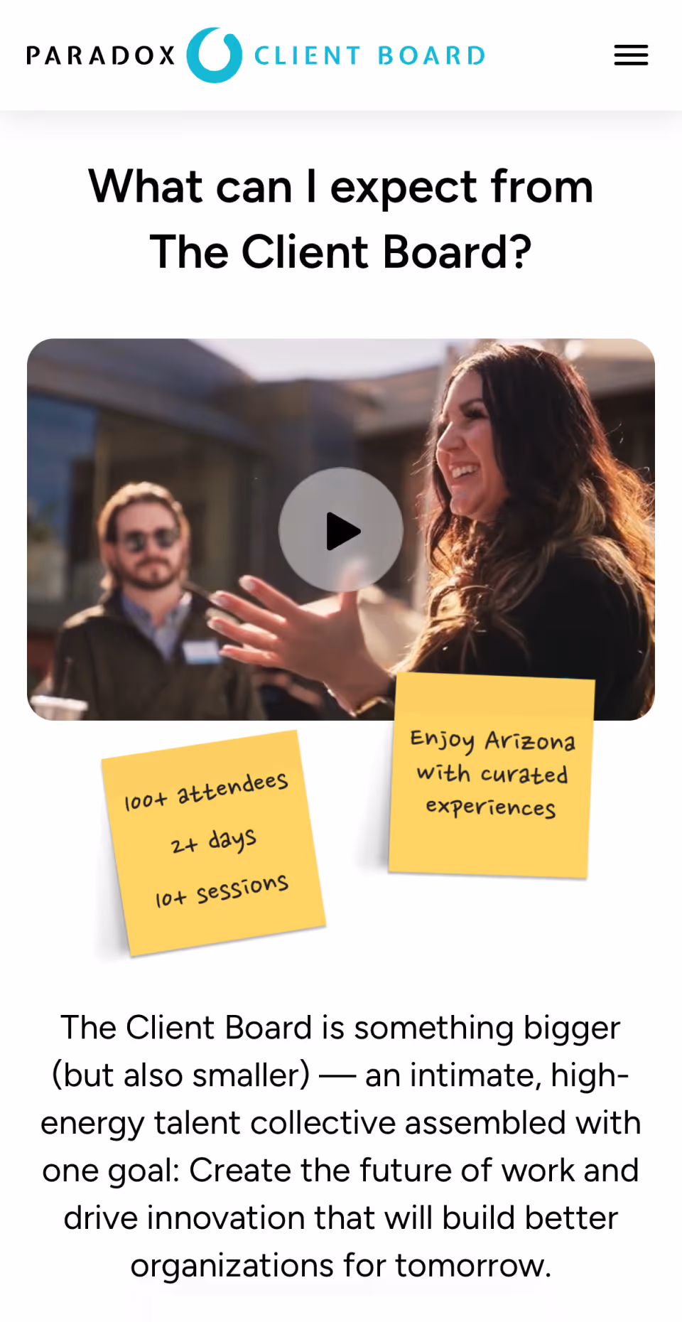 Smiling woman speaking to a man wearing sunglasses at a social event for The Client Board.